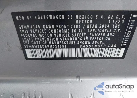 2024 Volkswagen Jetta 1.5T S из США, поврежденный, VIN 3VW5M7BU5RM034591